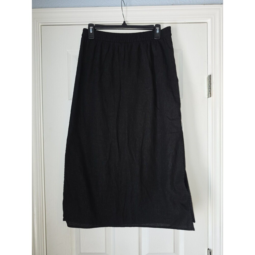 Gap Linen Blend Skirt New Black Small NWT  Double Slit Boho Lagenlook Slip Midi